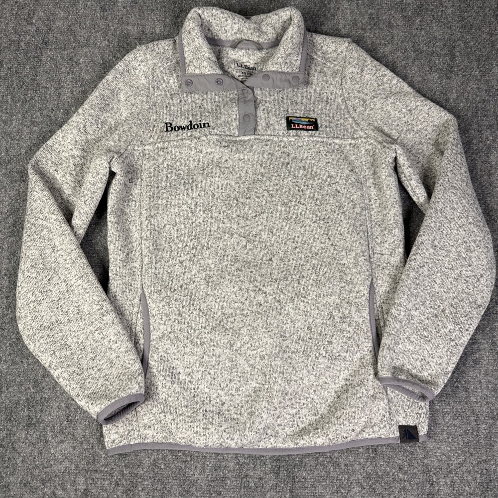 LL Bean Sweater Fleece Pullover Womens XS Gray Pewter Snap Outdoors Comfort